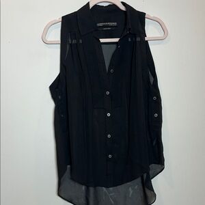 All Saints Black 100% Silk Sheer Sleeveless Blouse